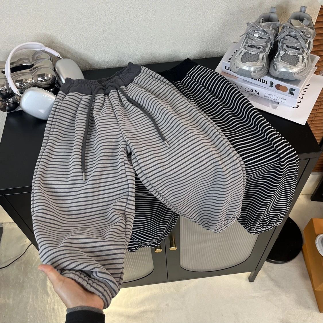 【一体奥利绒】儿童2025秋冬新款条纹卫裤中大童冬装休闲宽松运动裤