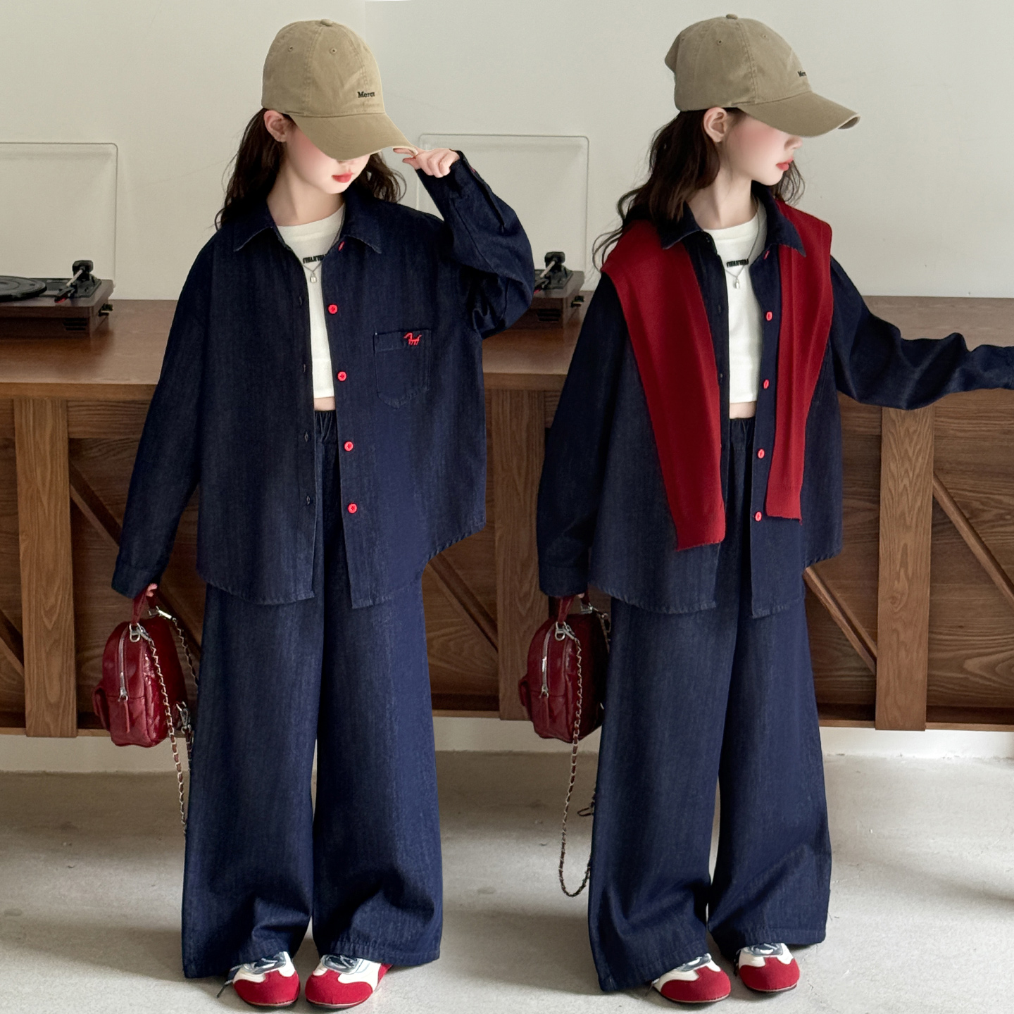 女童秋季套装2025新款中大童6-12岁儿童春秋时尚洋气韩系牛仔套装