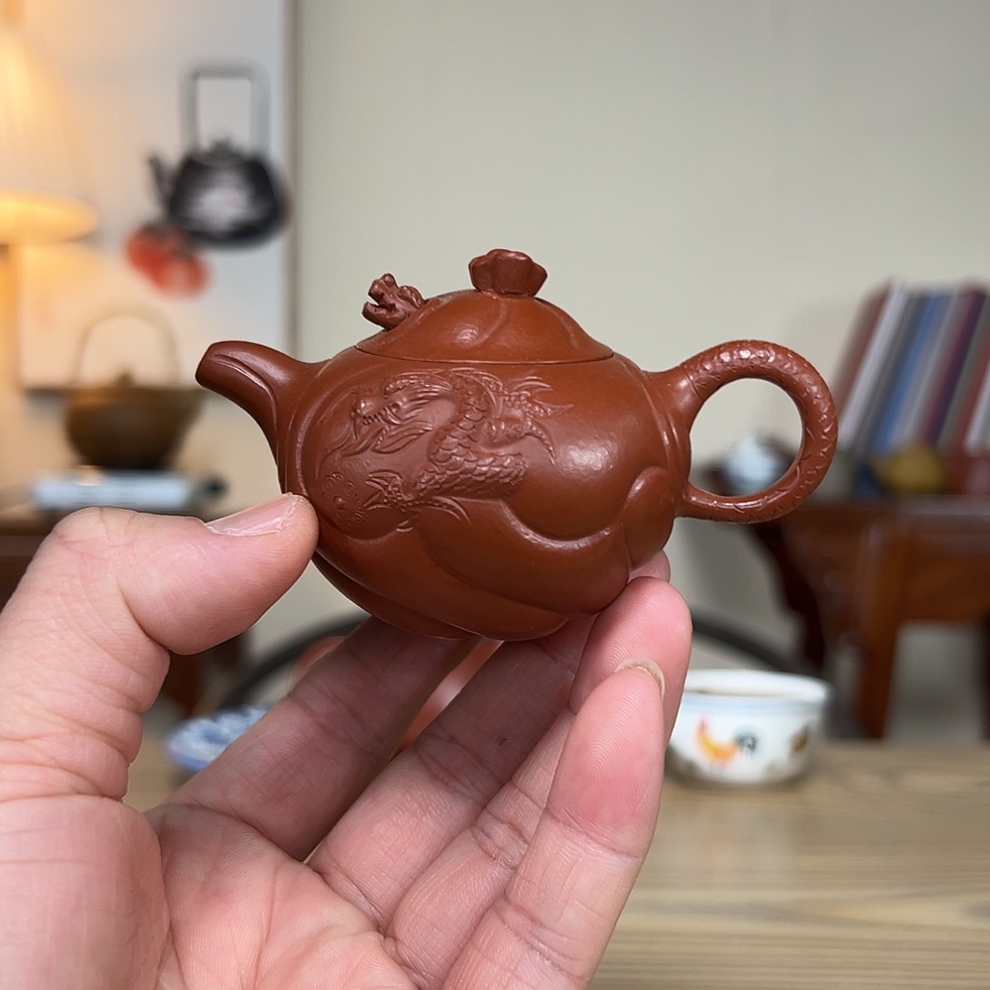 茶壶紫砂80毫升朱泥鱼化龙