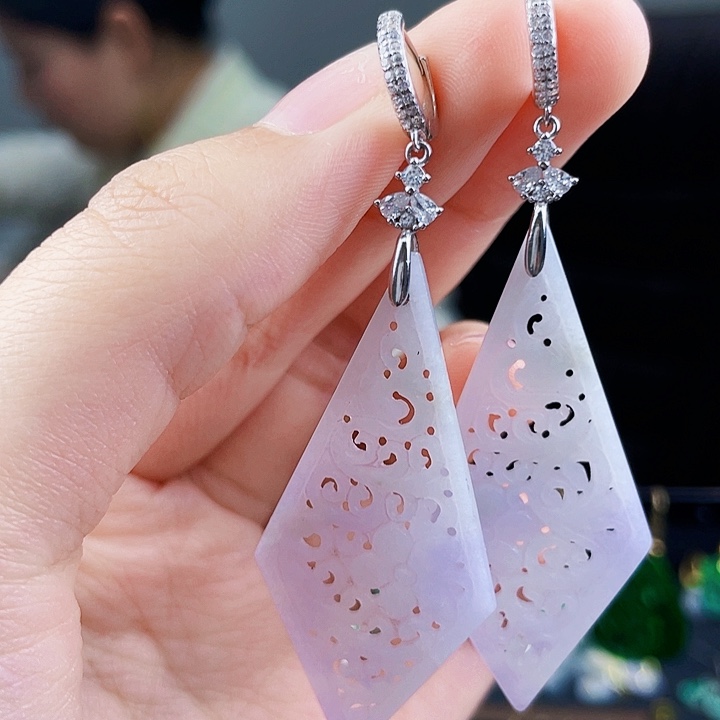 翡翠耳饰银S925镶嵌饰品