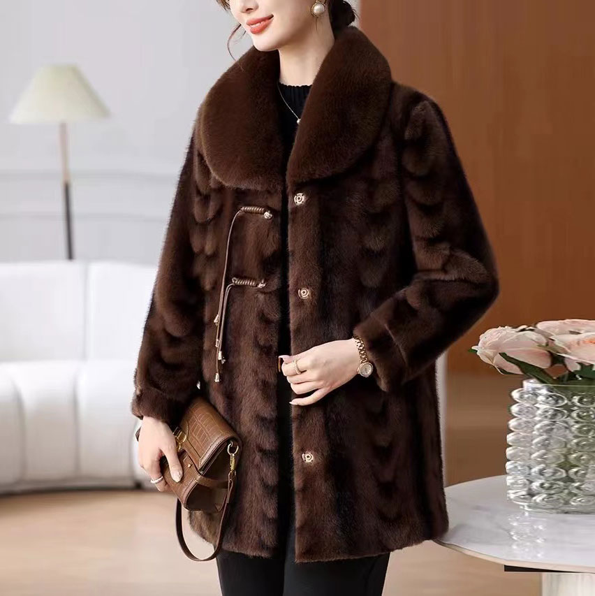 【正品】中长款妈妈装欧貂绒冬季外套新款百搭加厚上衣