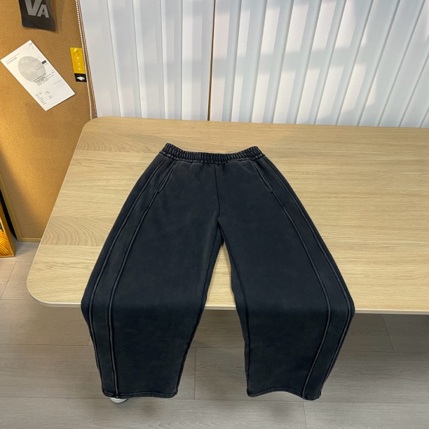 【吐血热荐】软糯垂坠感重工砂洗高级黑灰色松紧腰拼缝香蕉卫裤 