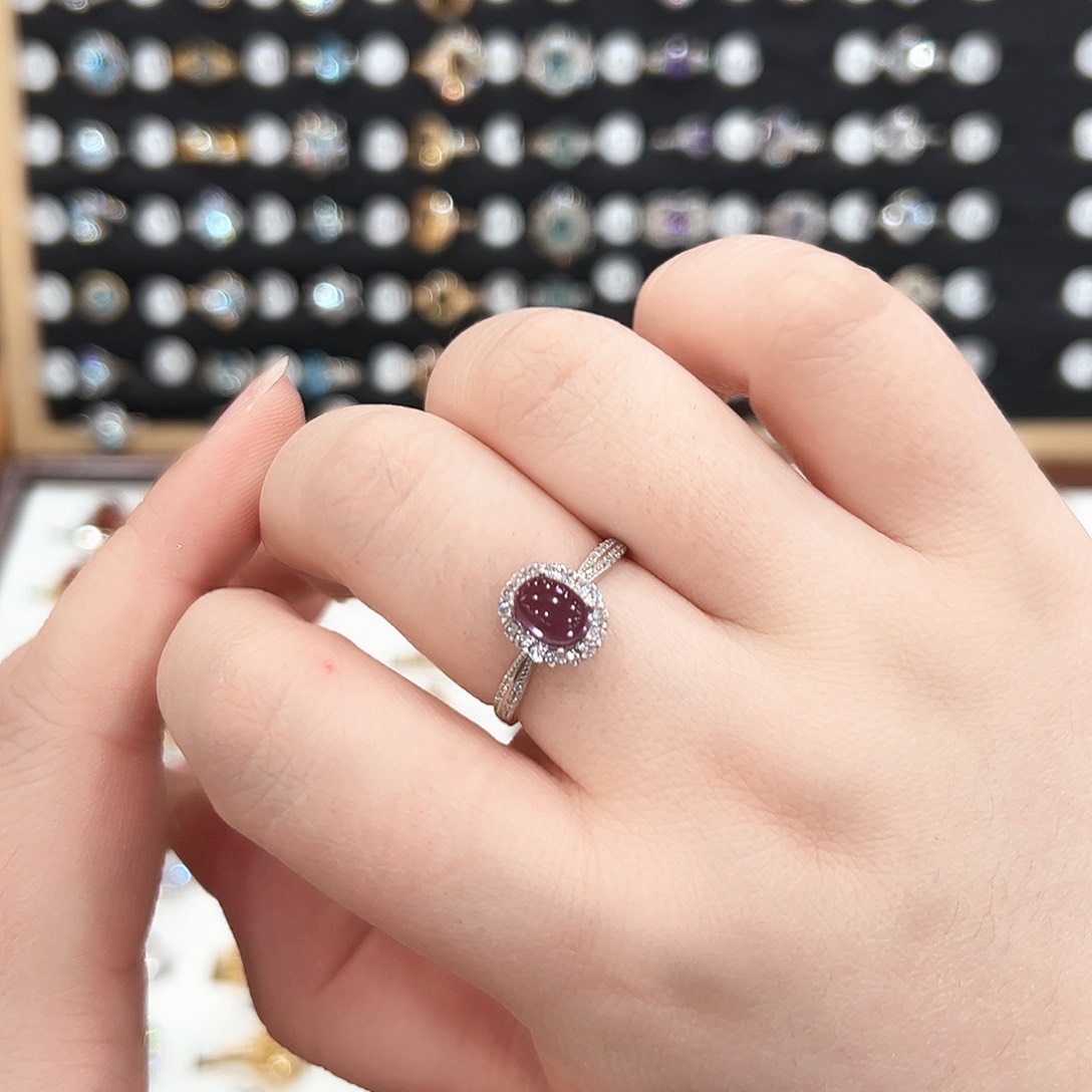 水晶戒指银S925镶嵌小掐腰