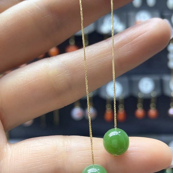 和田玉18K金镶嵌耳饰