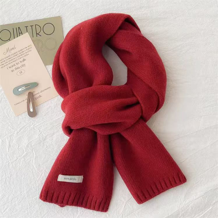 澳洲纯围巾女秋冬季韩系保暖加厚针织围脖纯色百搭亲肤不扎人