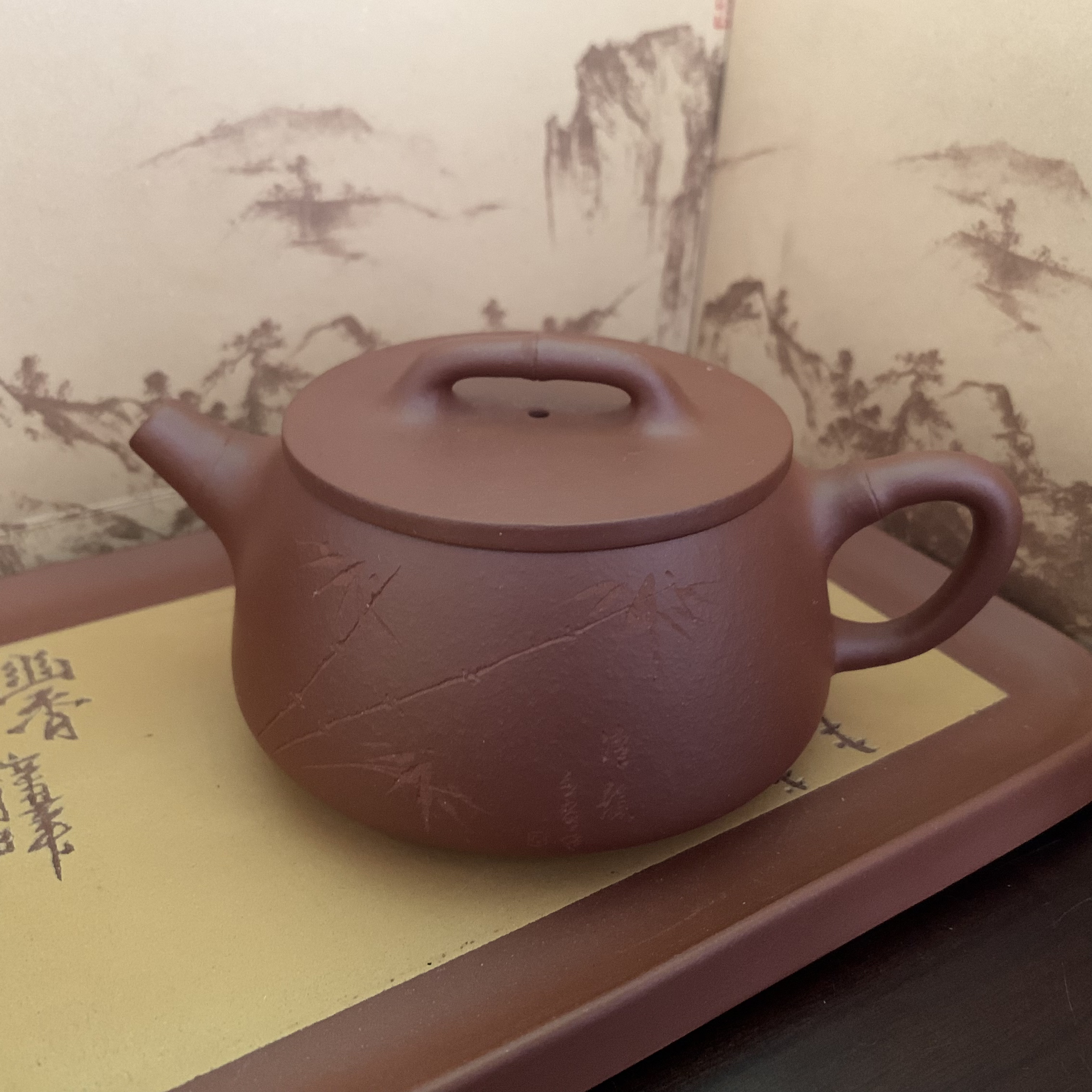 94号宜兴紫砂周彩英大口竹节壶三足底全手工