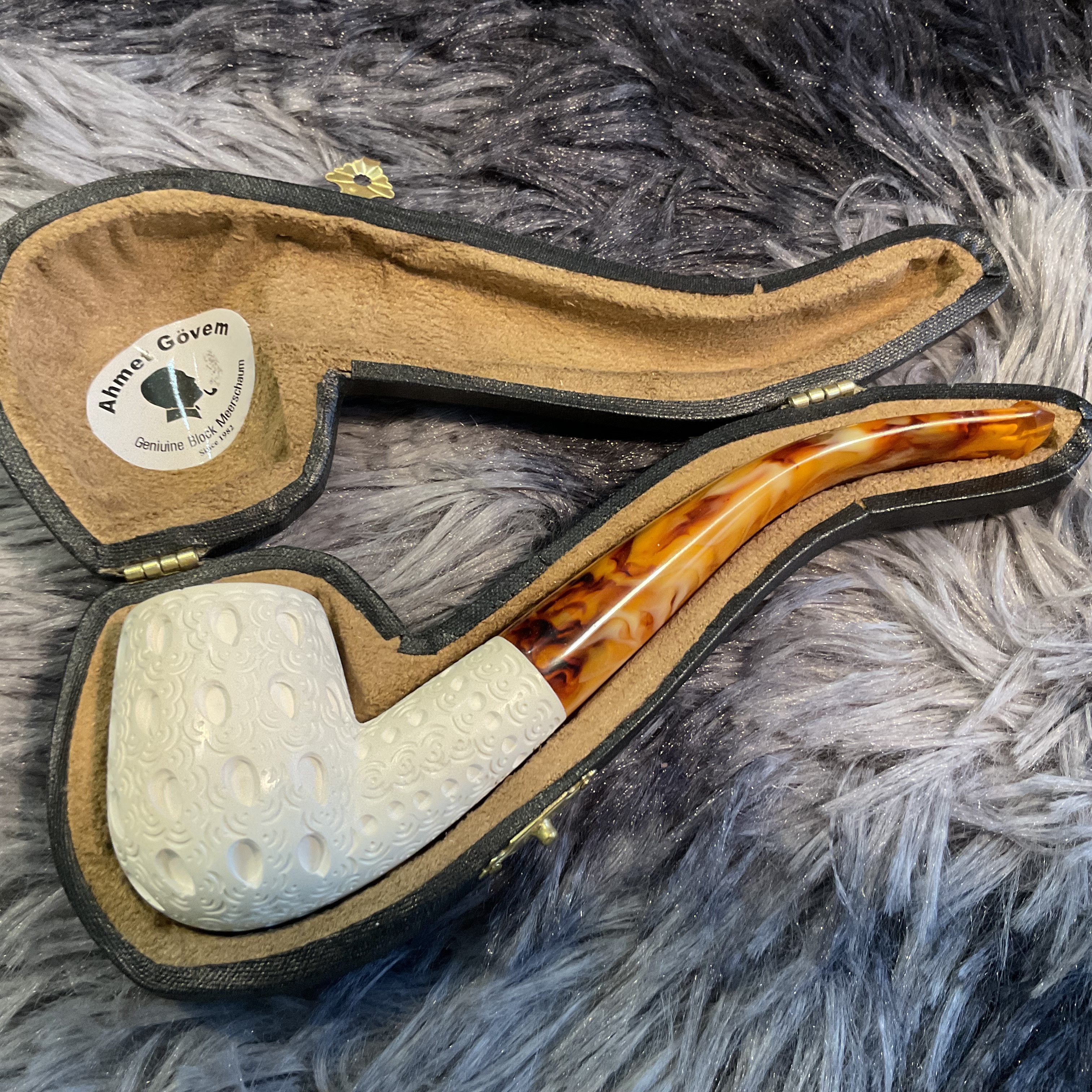 土耳其AGM海泡石烟斗品牌镂空雕刻弯款叼斗