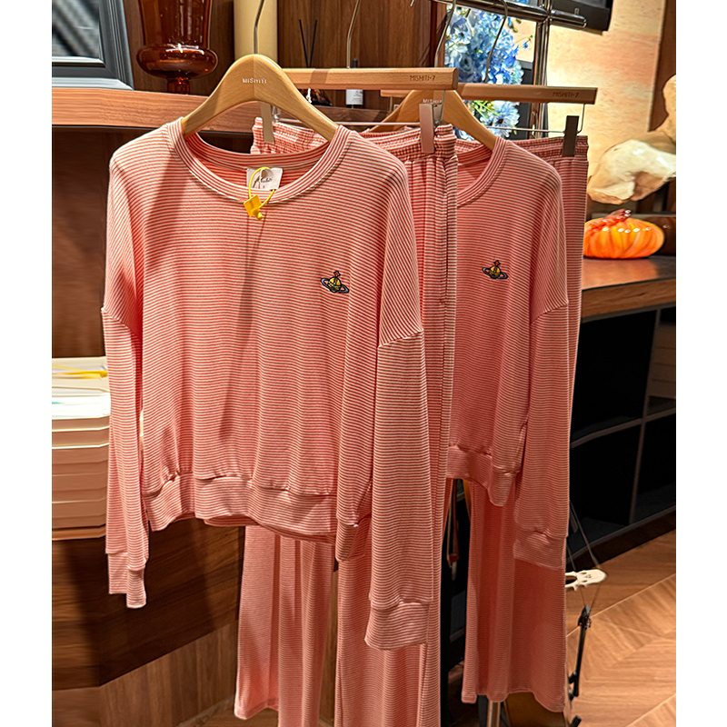 米诗缇【星系条纹粉色长袖长裤】小众设计可外穿长袖长裤睡衣家居服