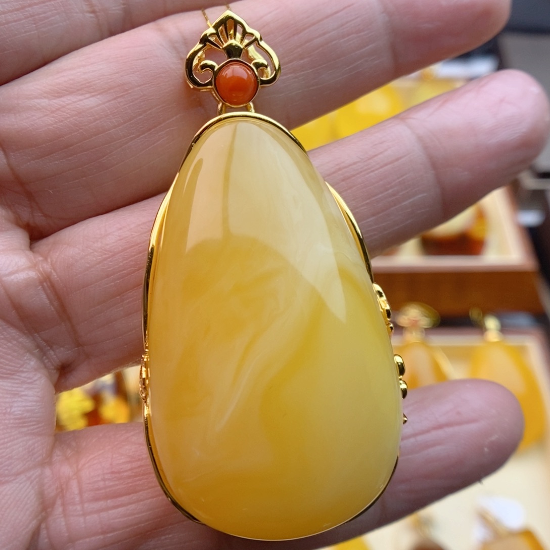 琥珀颈饰银S925镀金镶嵌王***4