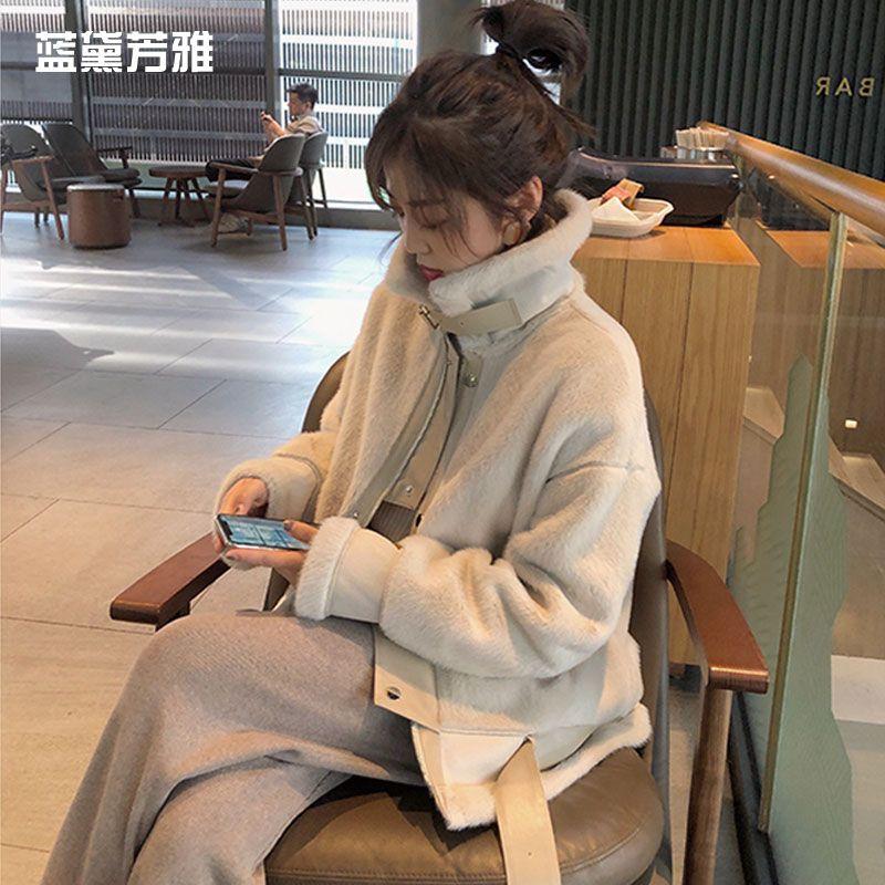 爆款新款冬款秋冬外衣牛仔冬季短款毛港风女士韩版宽松加厚立领