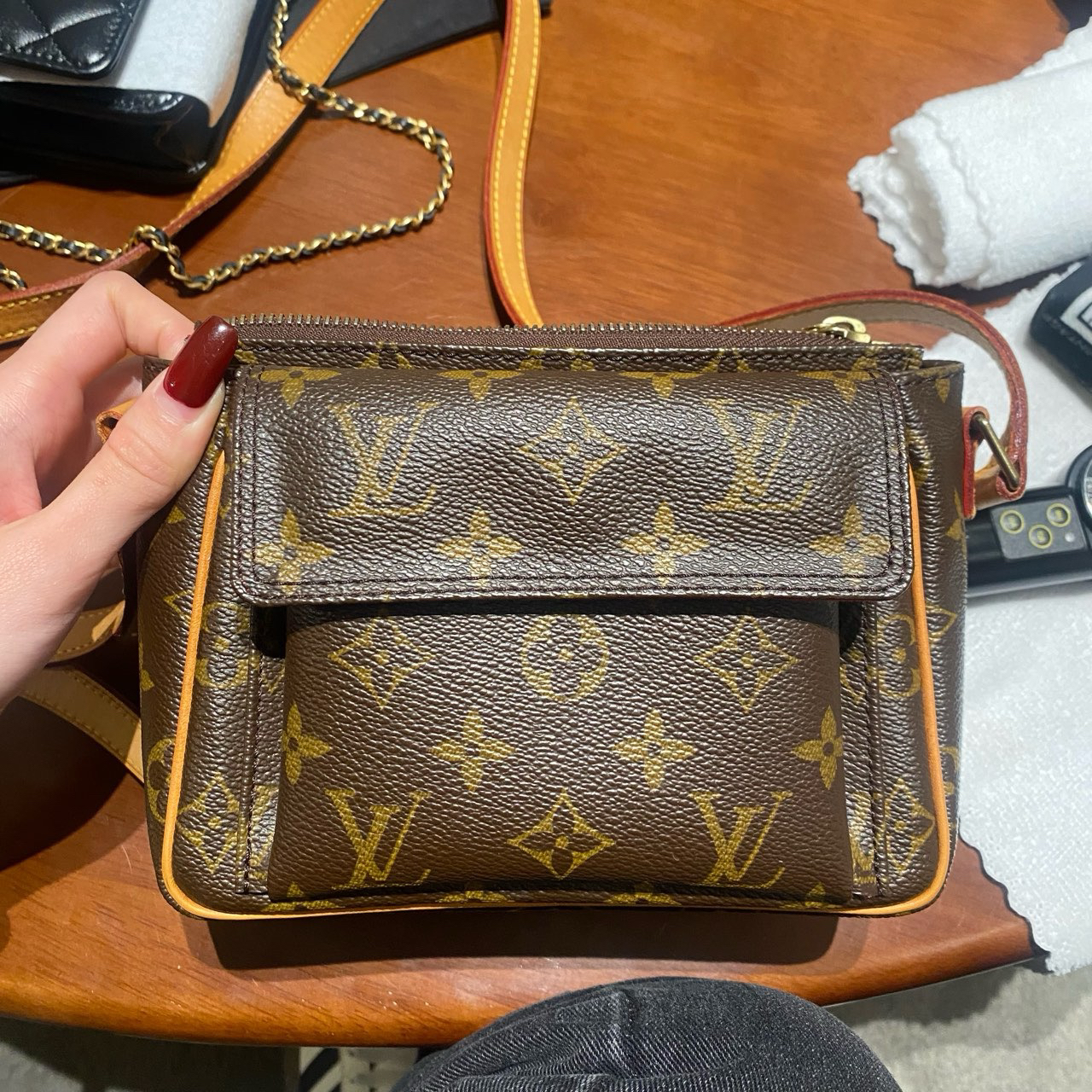95新 LouisVuitton/路易威登 老花中古款豆腐包