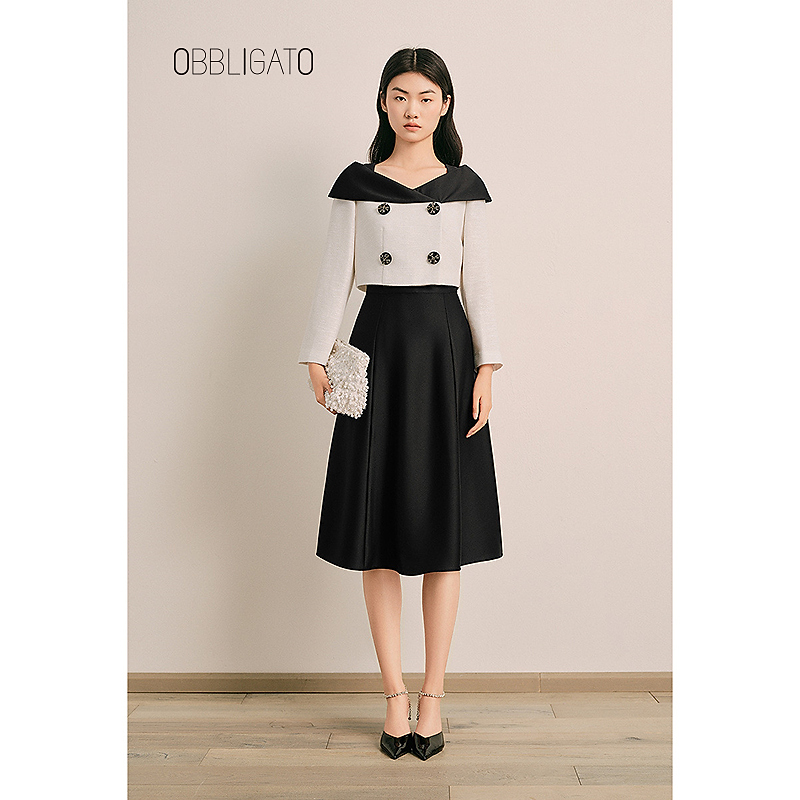 OBBLIGATO奥丽嘉朵1C65305490专选2025秋季新品钻扣假两件连衣裙