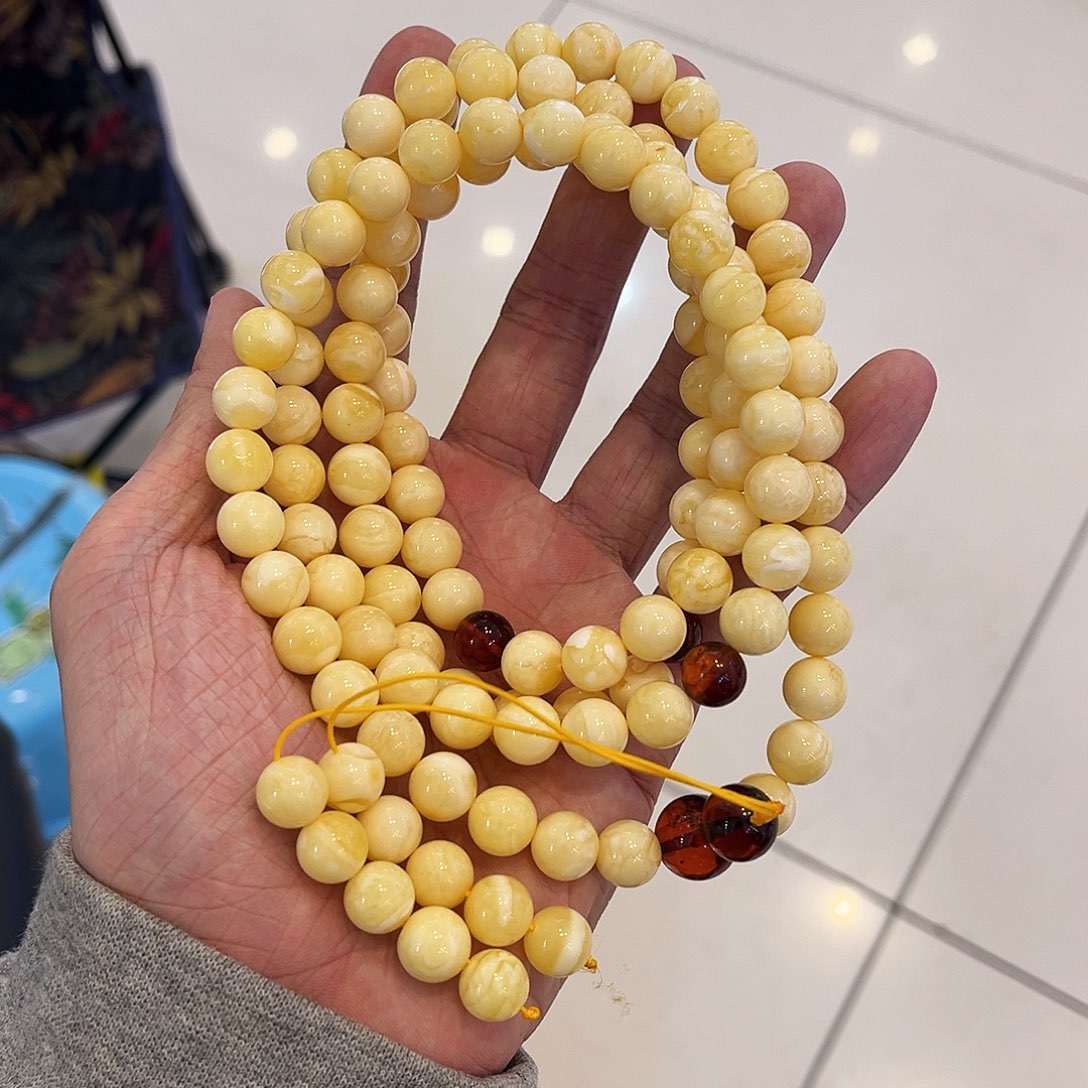 蜜蜡未镶嵌手链奶浓白108 10mm