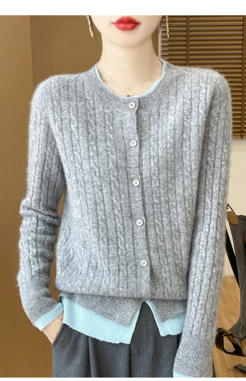 假两件开衫【运费补贴】100%纯羊绒拼接拼色百搭气质秋冬女60DMR341