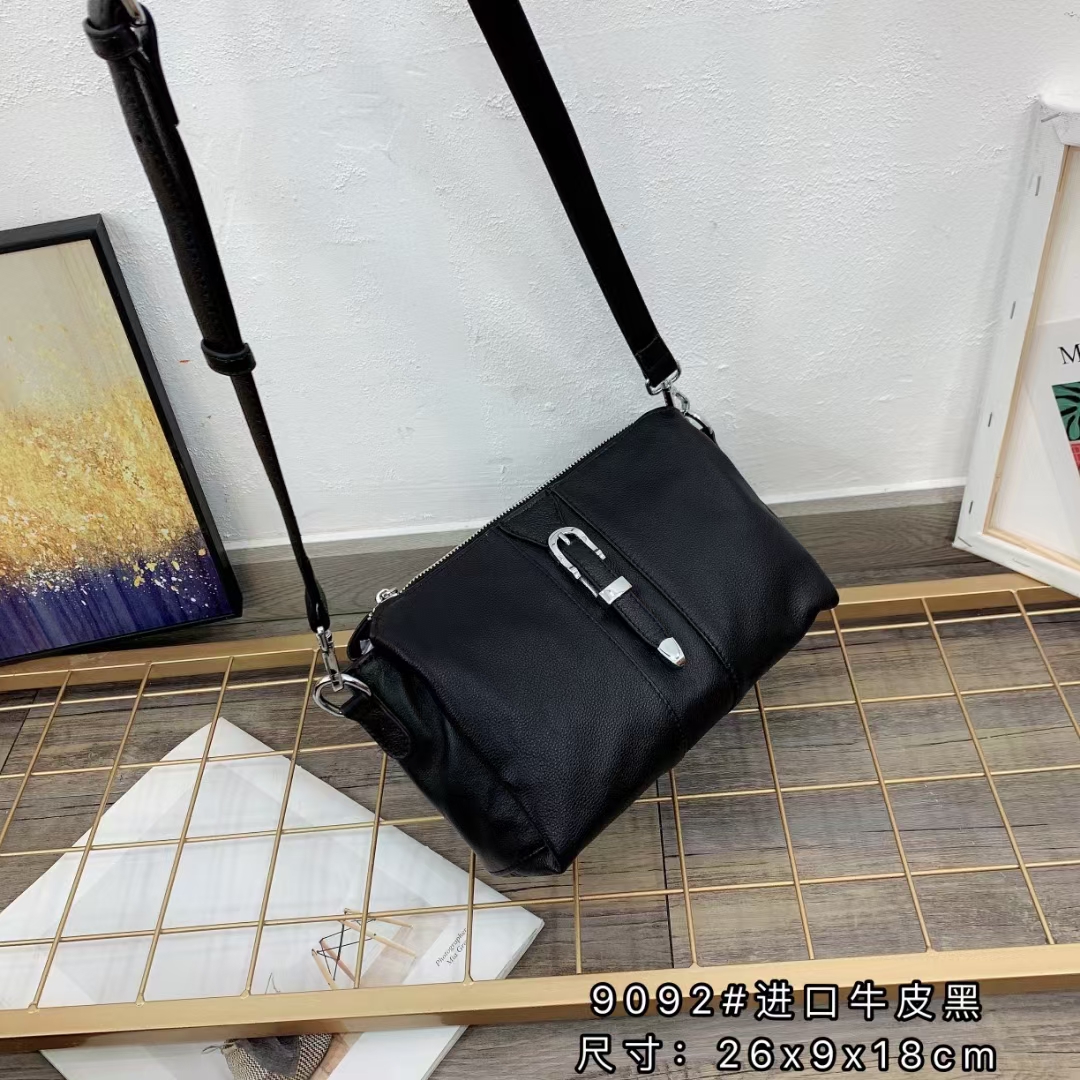 9092#头层牛皮女士休闲斜挎包