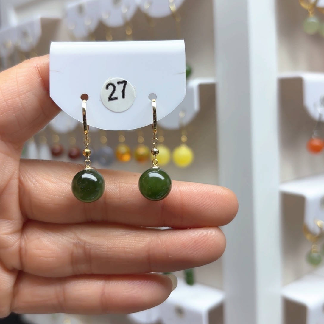 和田玉耳饰18K金镶嵌