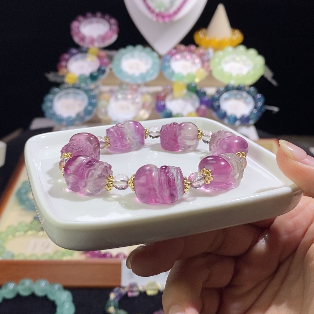 未镶嵌手链萤石14紫红貔恘