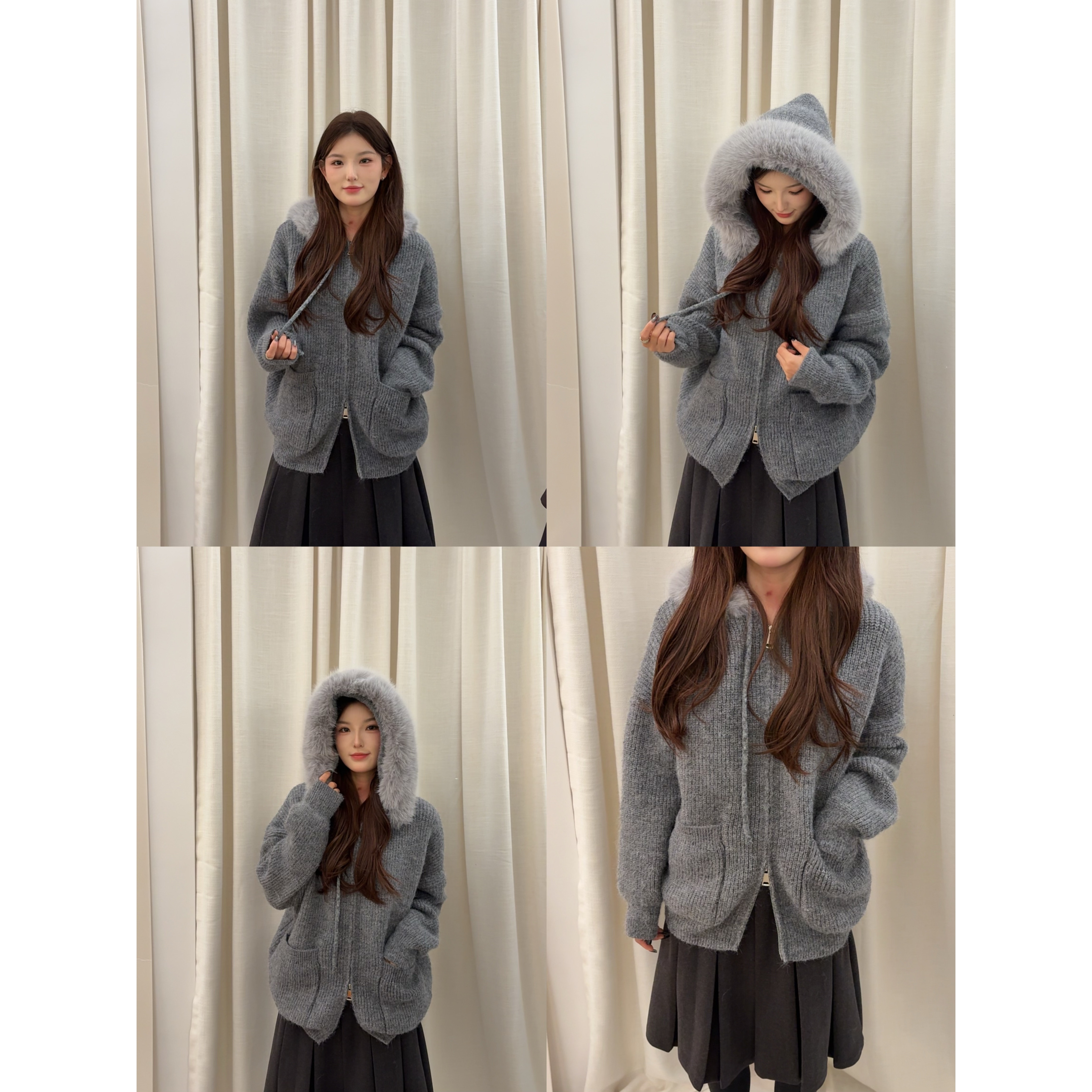 J-351038#韩系大毛领软乎乎慵懒“羊毛”针织外套（可拆卸假毛领）