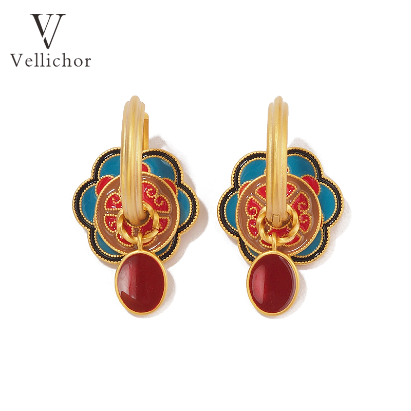 铜合金耳饰 敦煌珐琅蝙蝠祥云花花耳扣点翠兰耳环如意转盘耳钉