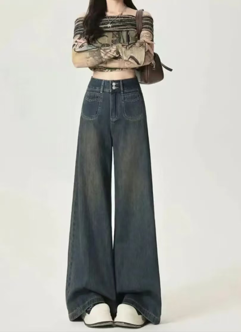 1331-1340哈哈姐女裤 商家编码复古直筒时尚百搭水洗设计感秋季