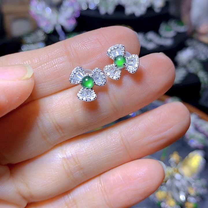 翡翠戒指银S925镶嵌天然翡翠