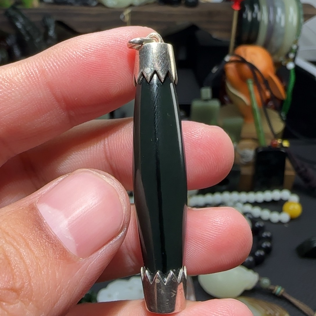 和田玉挂件银S925镶嵌