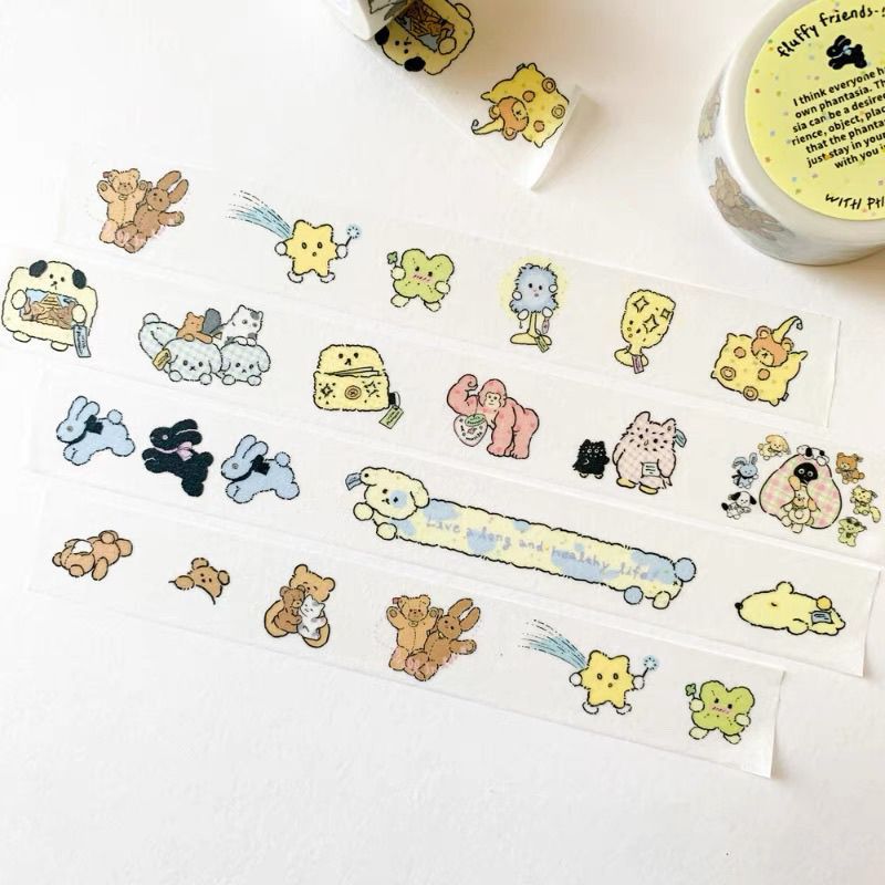 韩式withphantasia同款小猫小熊动物可爱贴纸胶带咕卡手帐装饰