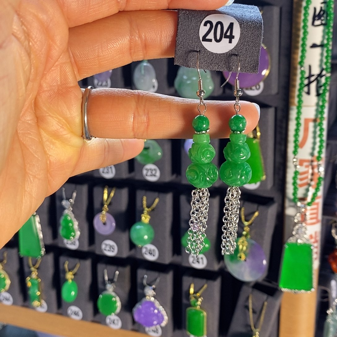 银S925镶嵌翡翠耳饰204