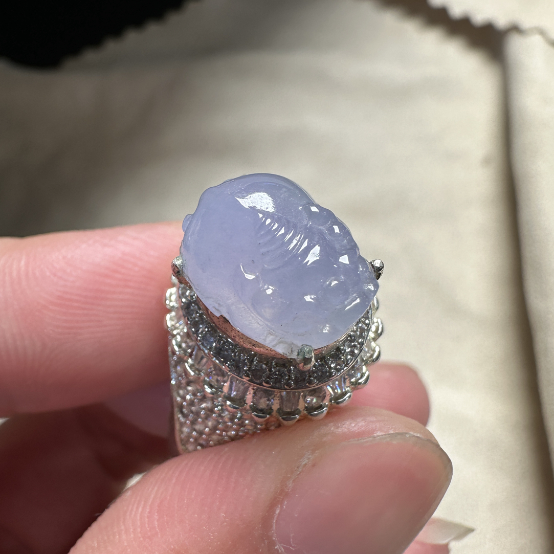 双利翡翠 天然缅甸A货冰种紫翡翠貔貅戒指