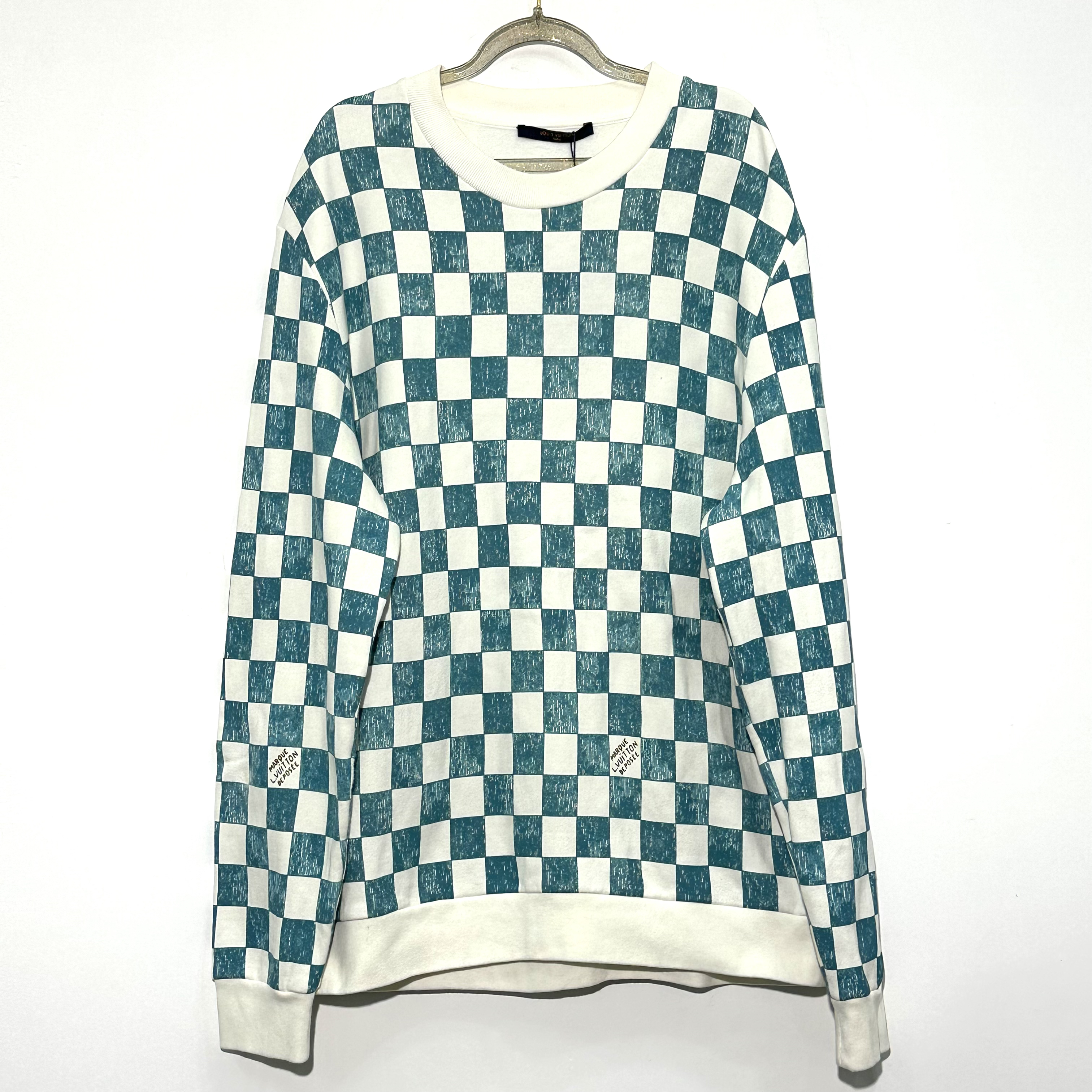 未使用 LouisVuitton/路易威登 XL码 棋盘格蓝白拼色卫衣 0366