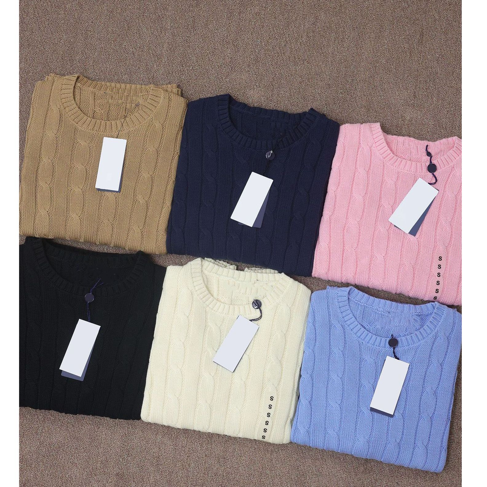 RL小马经典刺绣圆领套头绞花毛衣