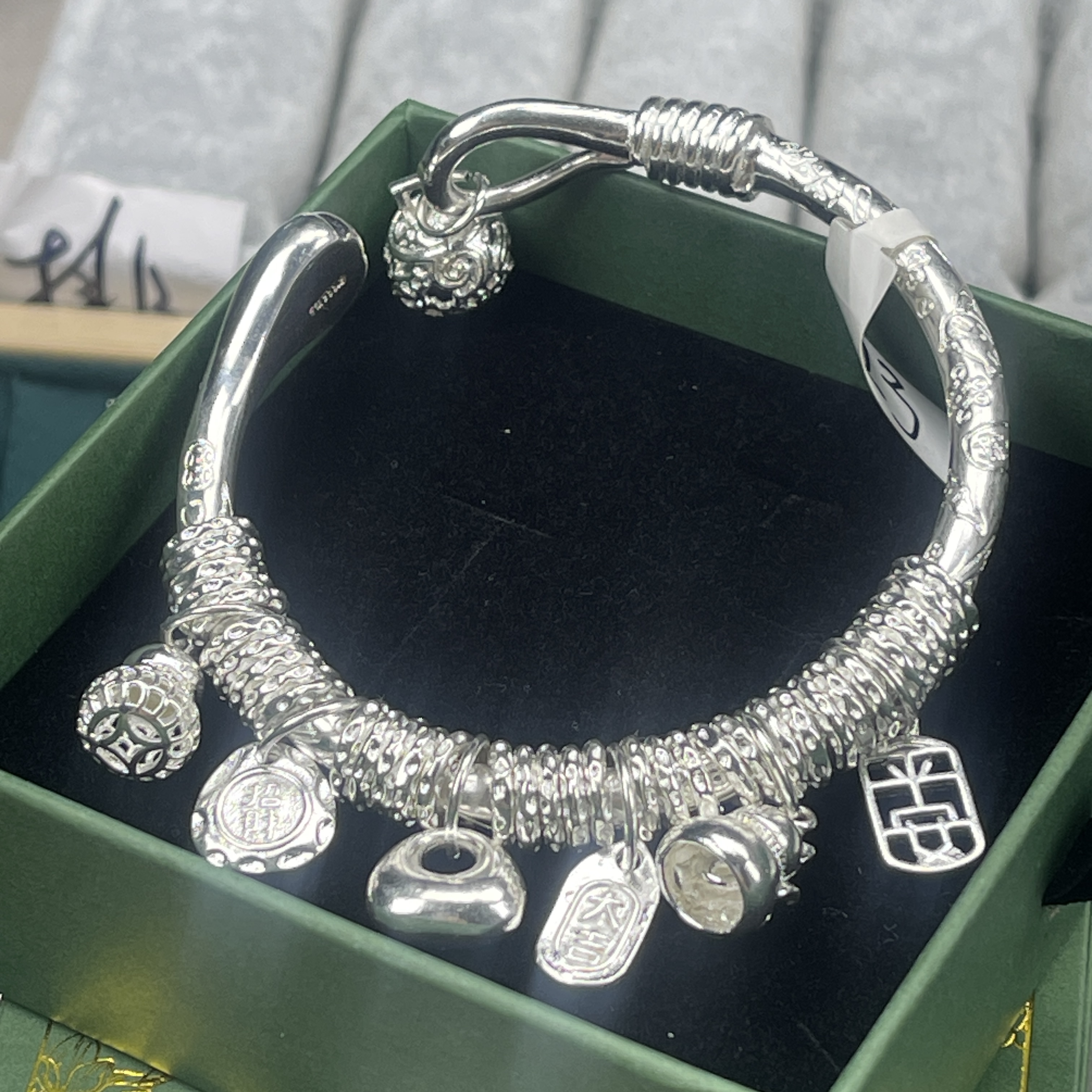 足银手镯 盘缠铃铛开口可调节时尚银手镯