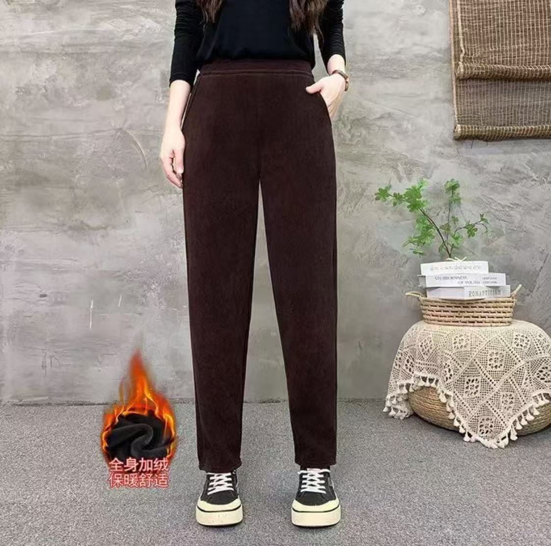加厚秋冬休闲裤冬季小脚长裤显瘦网红松紧高腰哈伦裤