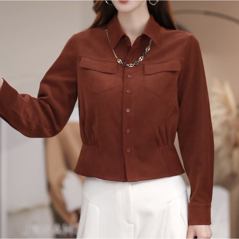 YIWEN | 冬季加厚口袋款收腰捏褶复古气质上衣RY762816