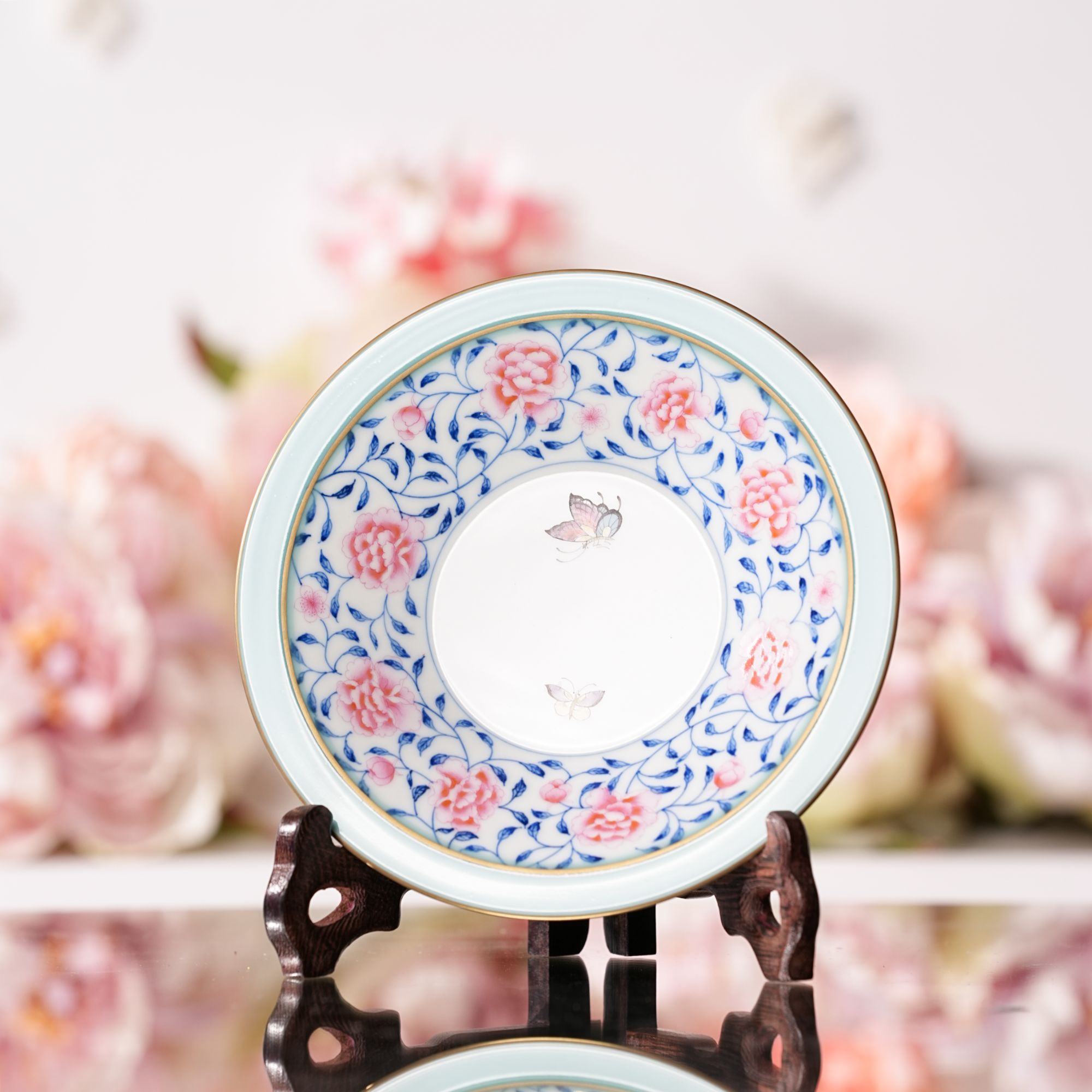 华隐堂  天水碧青花缠枝牡丹壶承  功夫茶具茶配茶具 