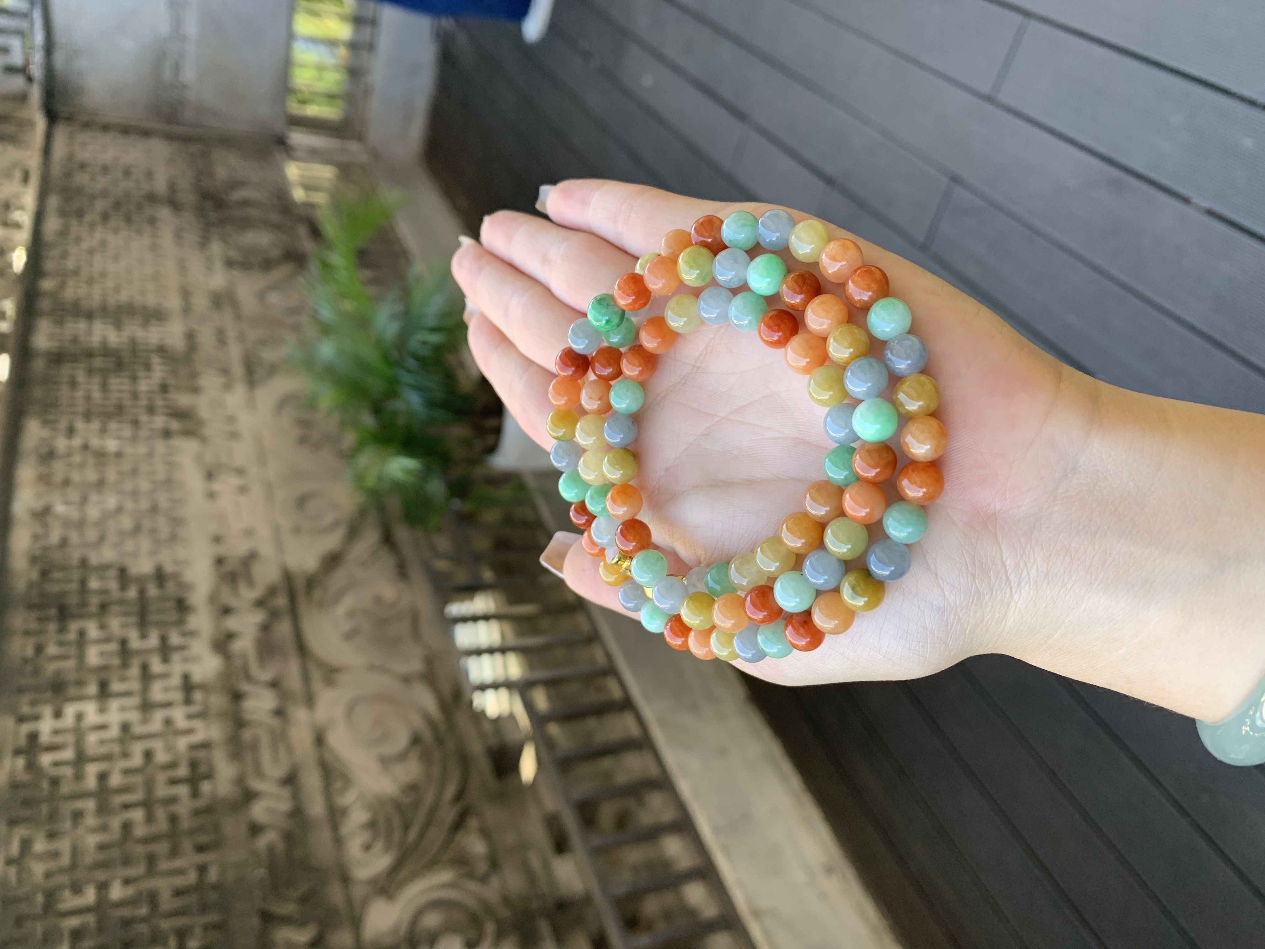 缅甸翡翠A货糖果彩虹色调多宝项链卡7.2mm