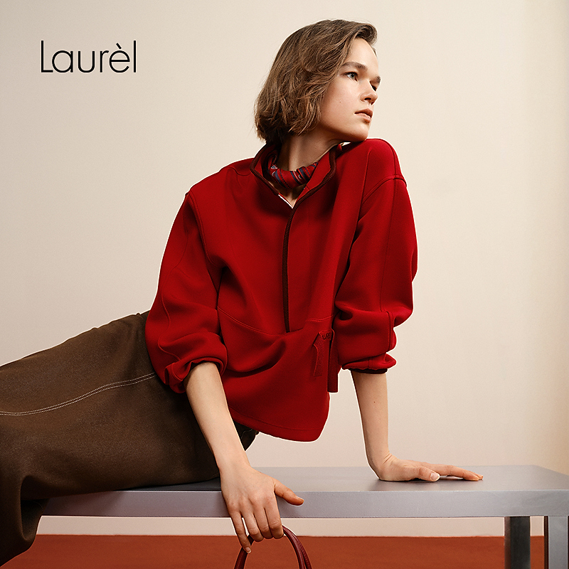 Laurel劳芮26春新款宽松石榴红立领半拉链卫衣LWL371Z00100