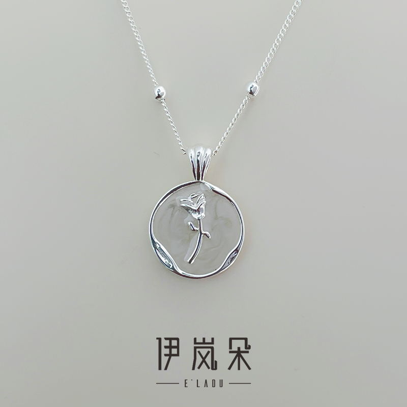 链子925银 伊岚朵【设计师】郁金香花项链｜水波滴油印章大码锁骨链