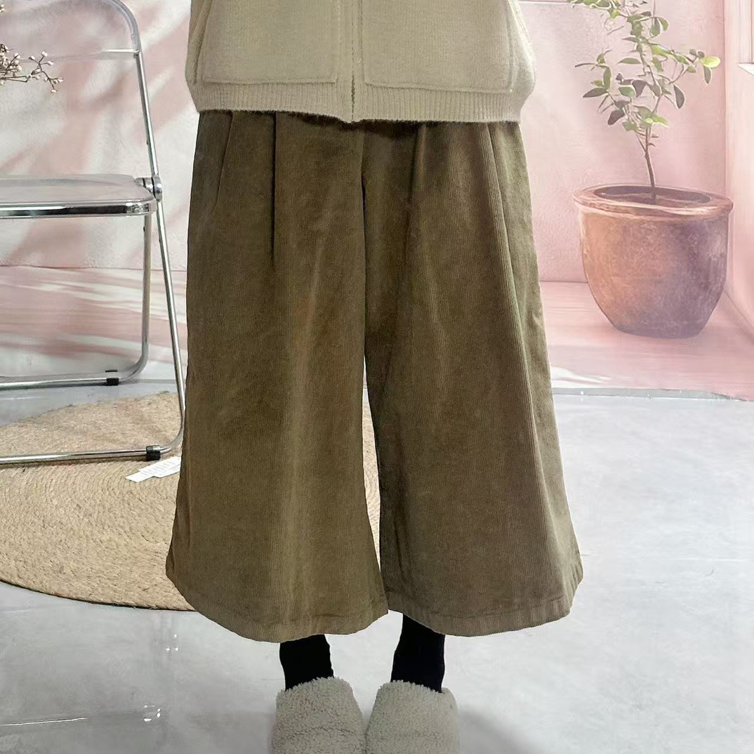 日系 椿涧同款复古灯芯绒阔腿裤