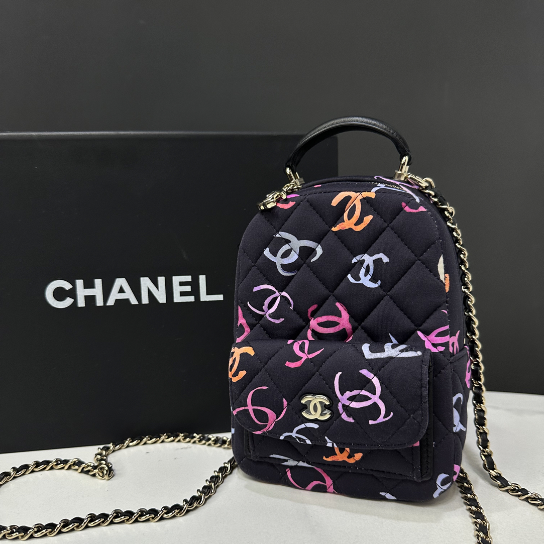 99新 Chanel/香奈儿 24S彩绘涂鸦mini双肩包芯片13cm/JJ5091512