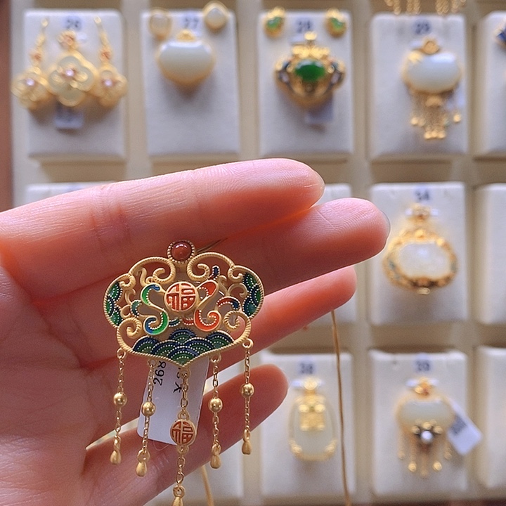 和田玉颈饰银S925镶嵌