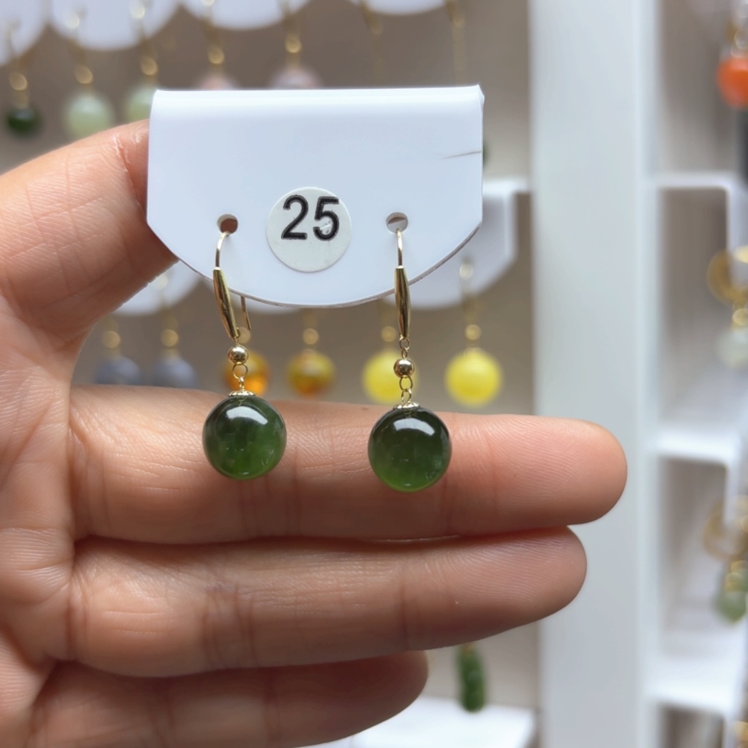 和田玉耳饰18K金镶嵌