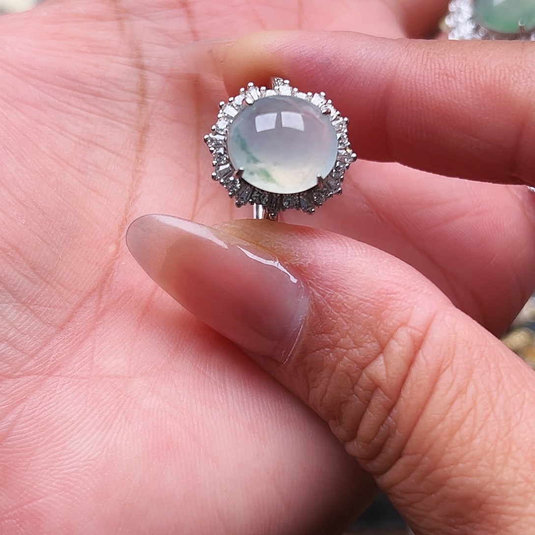 翡翠银S925镶嵌戒指缅甸天然A货翡翠戒指