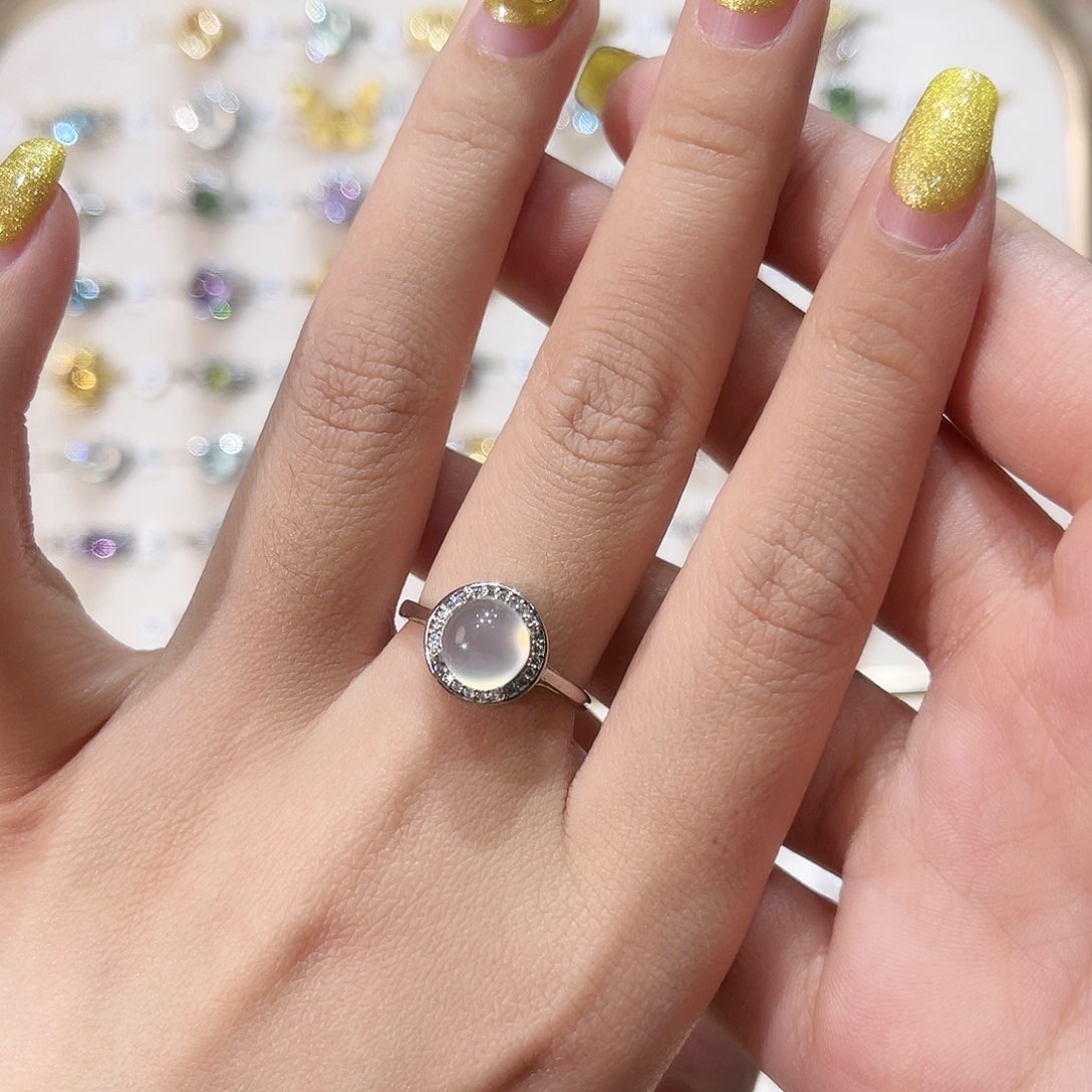 蛇纹石玉戒指银S925镶嵌