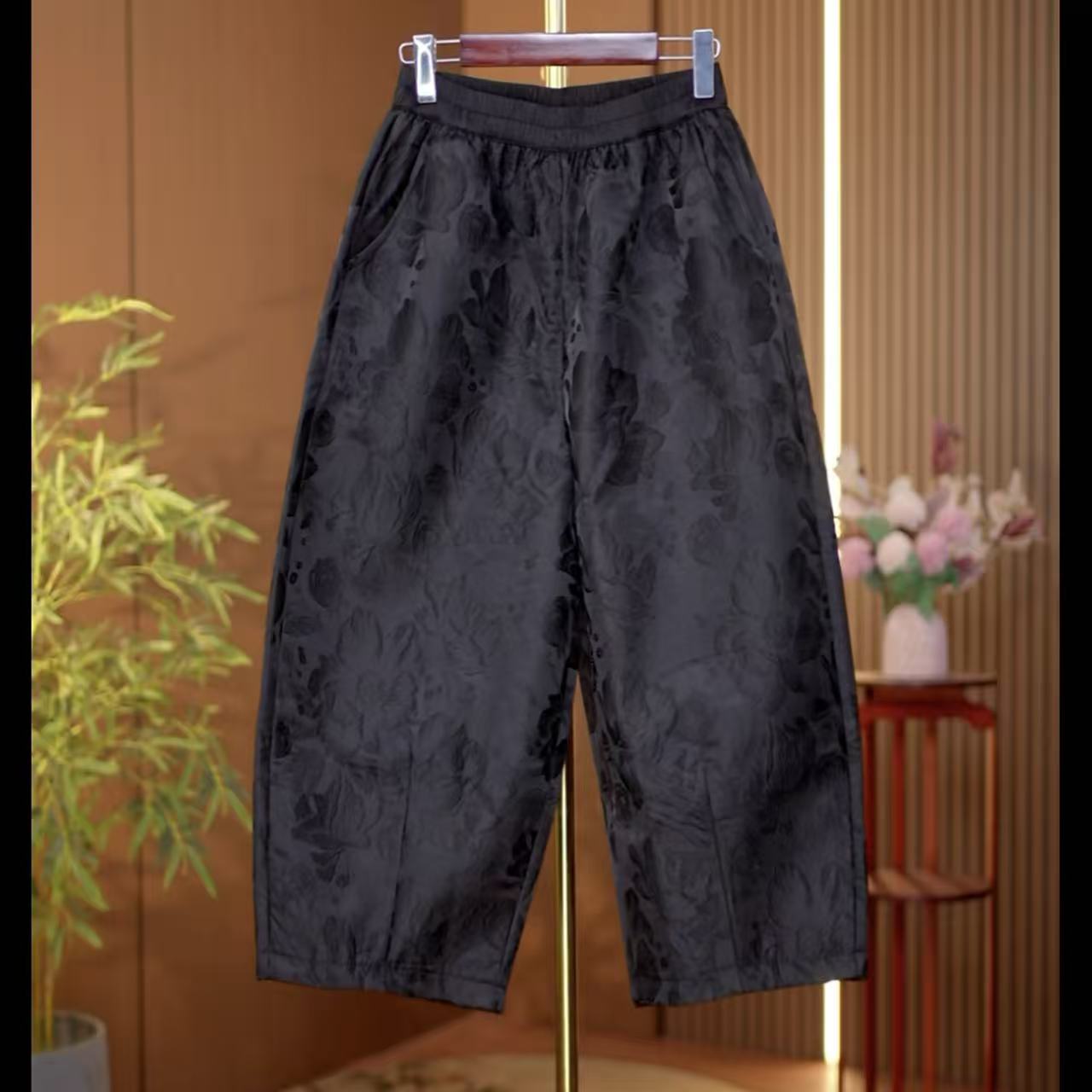 34百花争艳-新中式国风三色秋冬季加绒加厚新款长裤0805