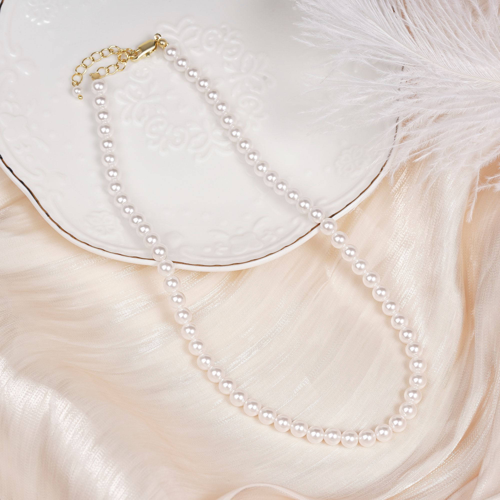 铜合金仿珍珠项链 【素链】时尚休闲轻奢高级简约珠珠吊坠