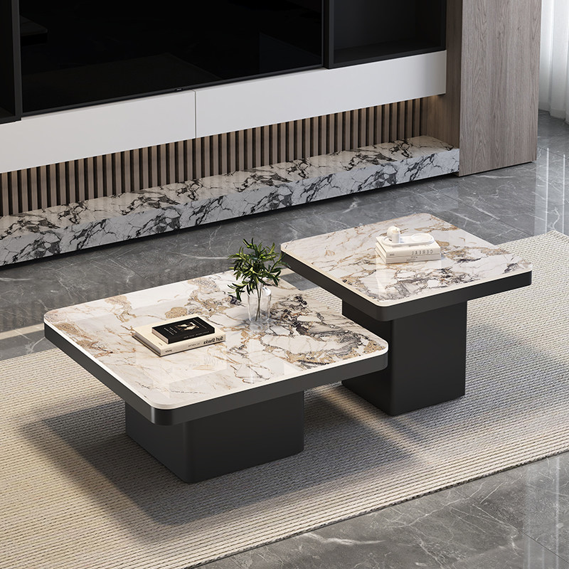 川与家意式轻奢茶几高级感客厅家用岩板正方形茶几小户型极简茶台