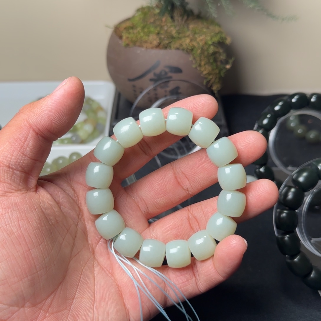 ༺***༻和田玉未镶嵌手串天然且末高青白卡14多样性拍一发一
