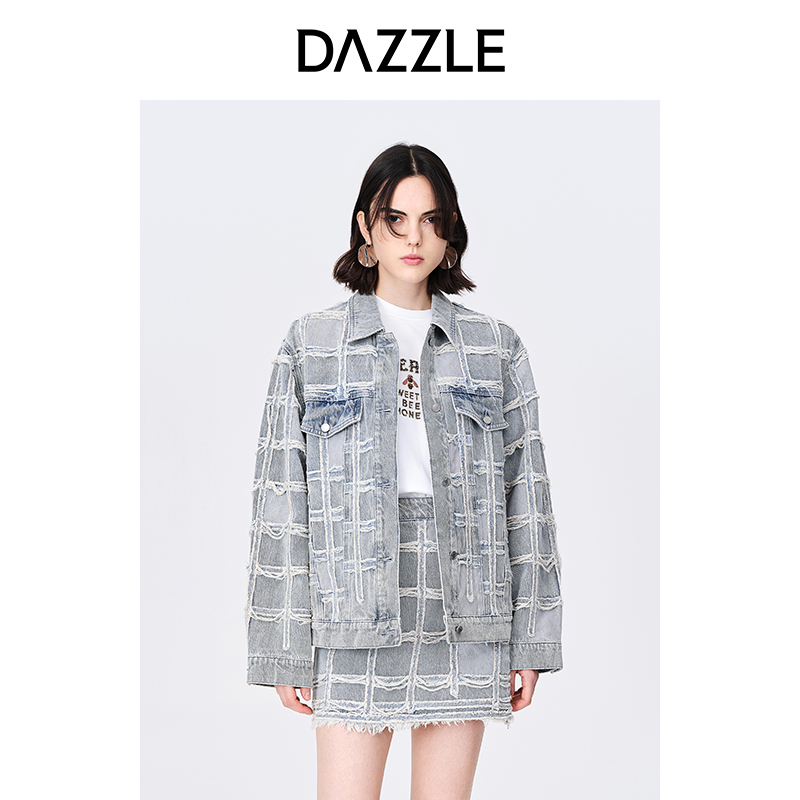 【3/9】DAZZLE地素2022秋季新款休闲毛边男友风牛仔外套女2E3RD11