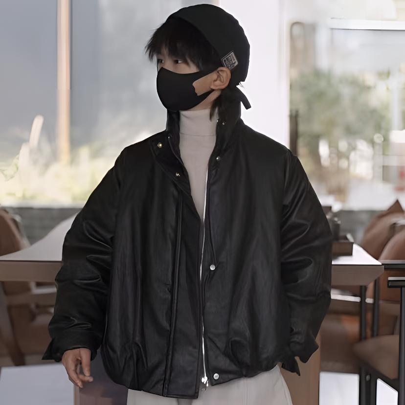刘刘妈&亲子装冬季皮衣新款童装棉服韩系高领加厚外套